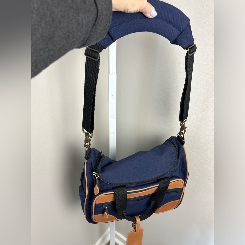 Luggage L.L. Bean Utility Adventurer Mini Duffle Bag Carryon Navy Leather Accent - Picture 10 of 12